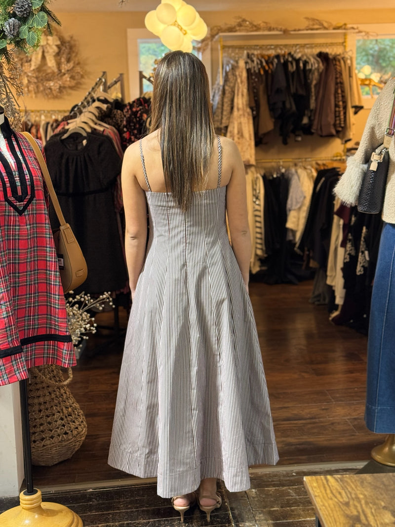 Nicole Brown Striped Midi Dress