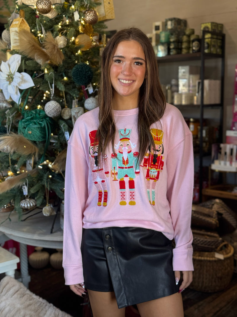 Whimsy Nutcracker Pink Crew Neck Sweatshirt