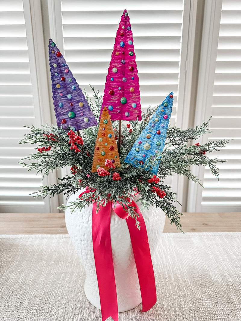 Merry & Bright Bottle Brush Trees - Set of 4