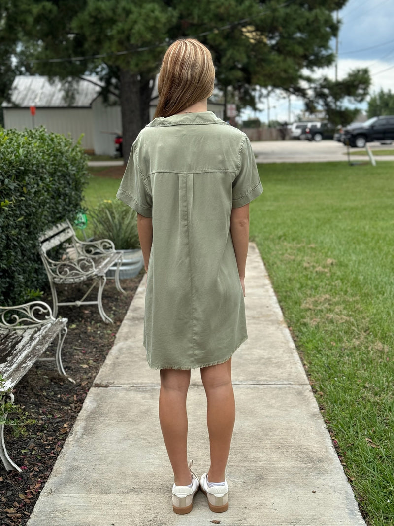 Maya Washed Denim Shirtdress - Washed Olive