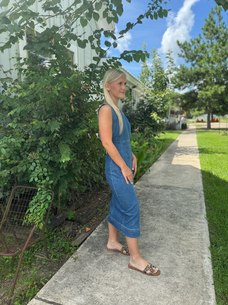 Sleeveless Denim Midi Dress