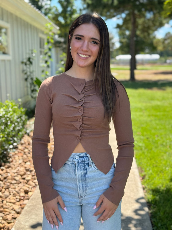 Taylor Pleated Sweater Top - Mocha