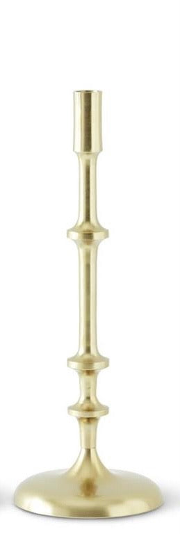 Gold Metal Ribbed Candlestick - 16.25 Inch