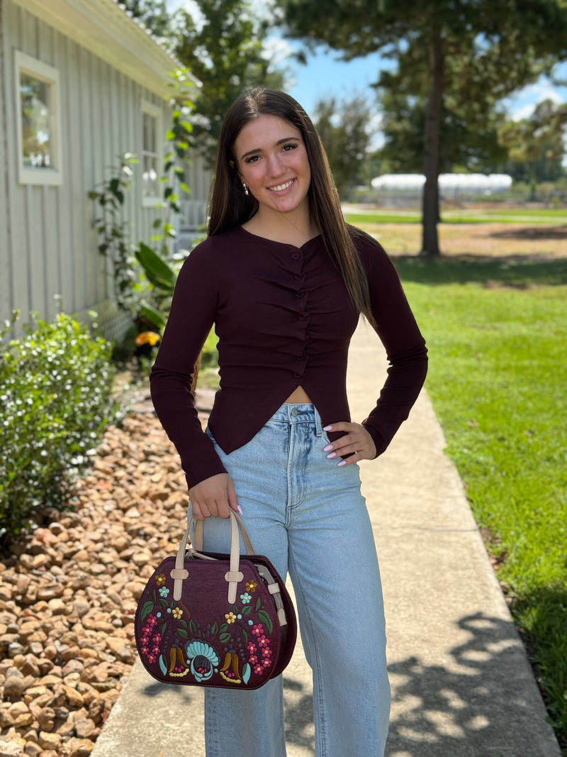Taylor Pleated Sweater Top - Burgundy