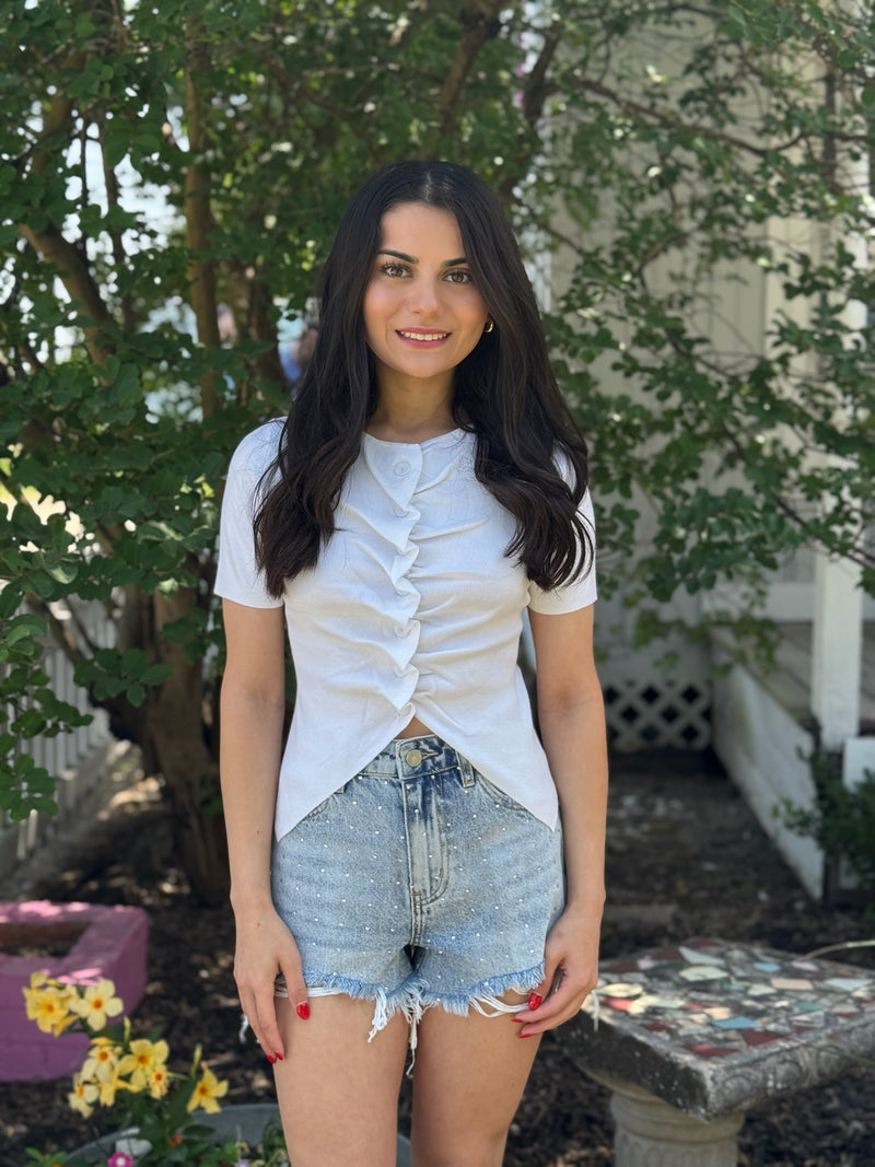 High Rise Embellished Denim Short