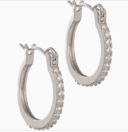 Silver Crystal Huggie Earrings