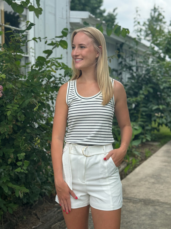 Striped Scoop Tank in White & Black