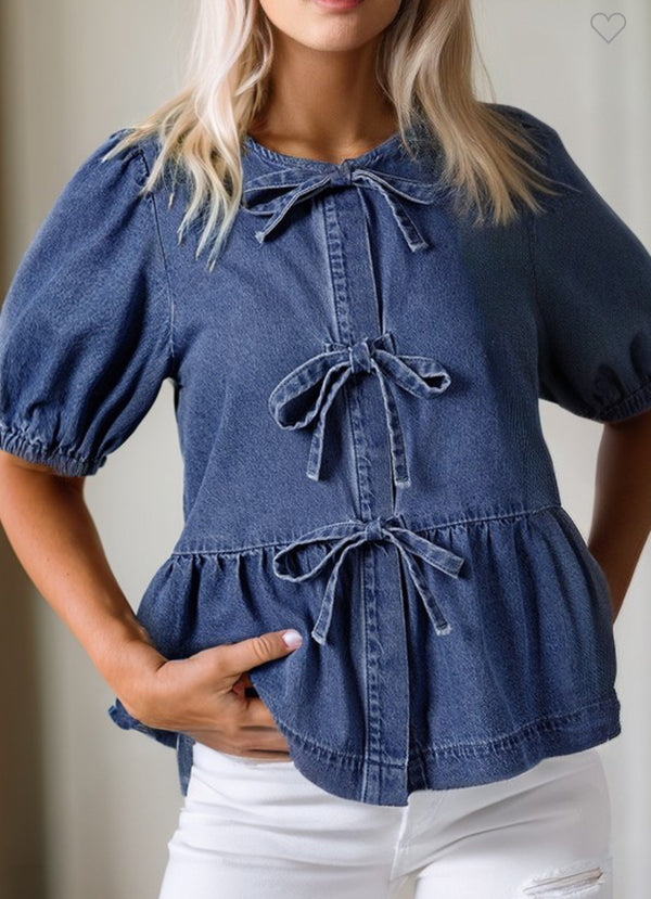 Tie Front Peplum Denim Shirt