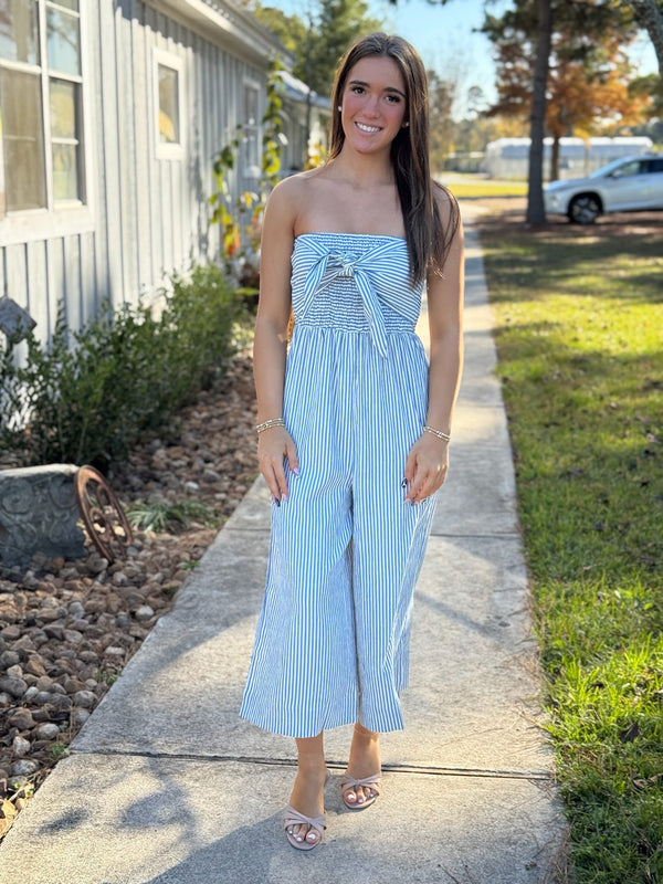 ELVA STRIPE JUMPSUIT - Blue Stripe