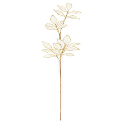 32 Inch White Velvet Leaf Stem with Gold Trim