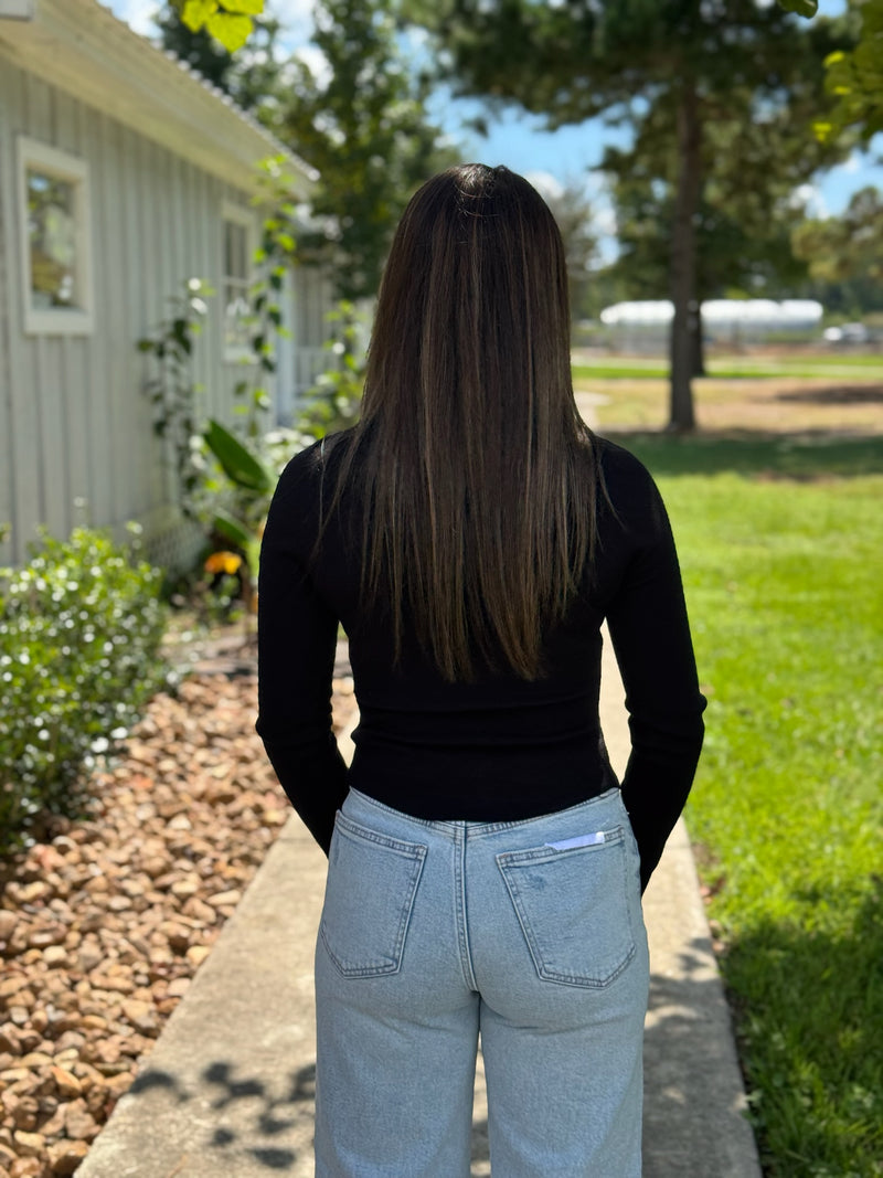 Taylor Pleated Sweater Top - Black