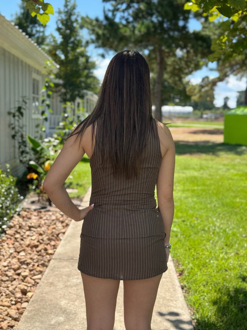 Lila Brown & Beige Stripe Skort Set