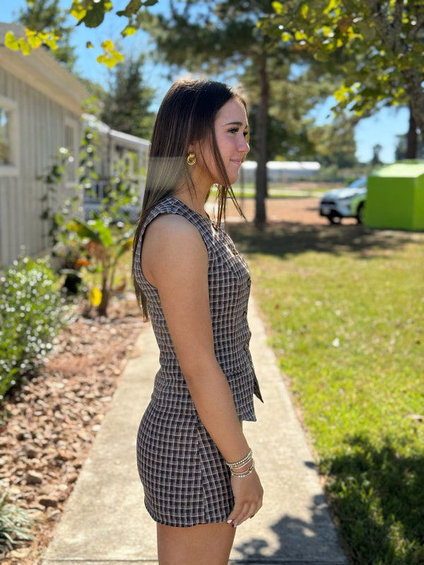 Jackie Brown Plaid Top & Mini Skirt