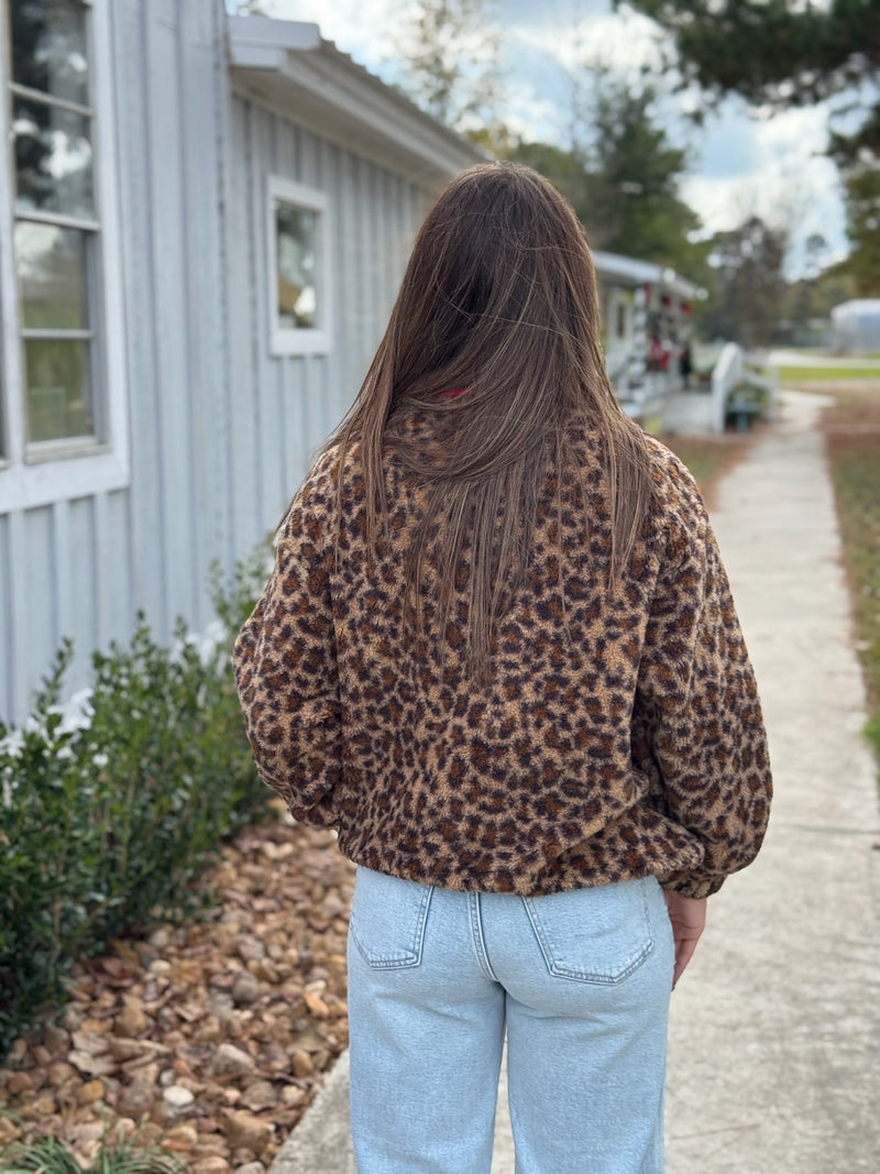 Elena Animal Fur Half Zip Pullover