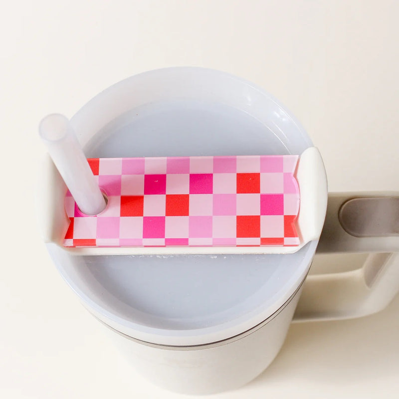 Tumbler Lid Tag - Hot Pink Check