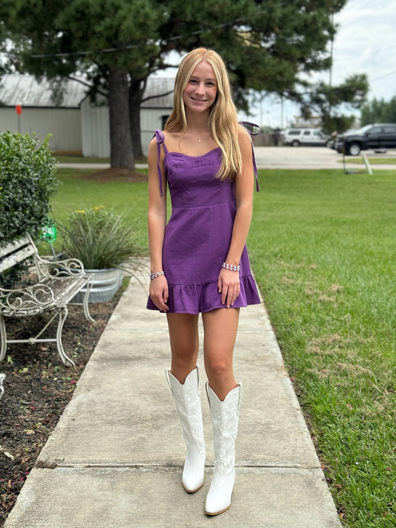 Bria Denim Mini Dress - Purple