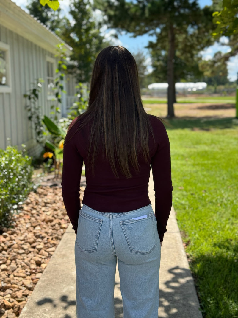 Taylor Pleated Sweater Top - Burgundy