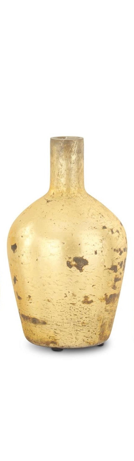 Antique Gold Matte Glass Bottle Vase - 10 Inch