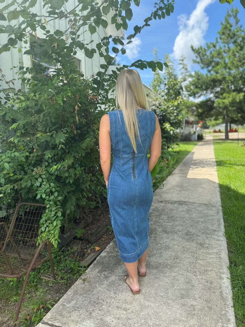 Sleeveless Denim Midi Dress