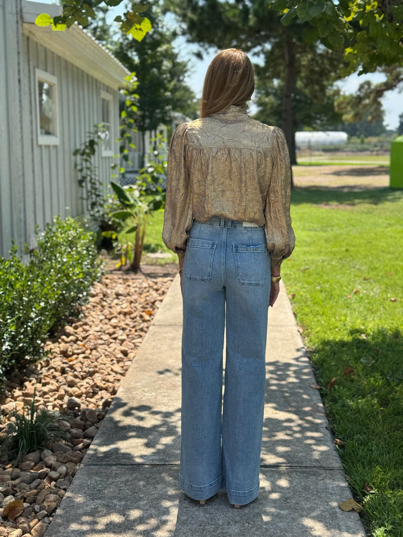 Lana Double Button High Rise Ultra Wide Leg- Terrace