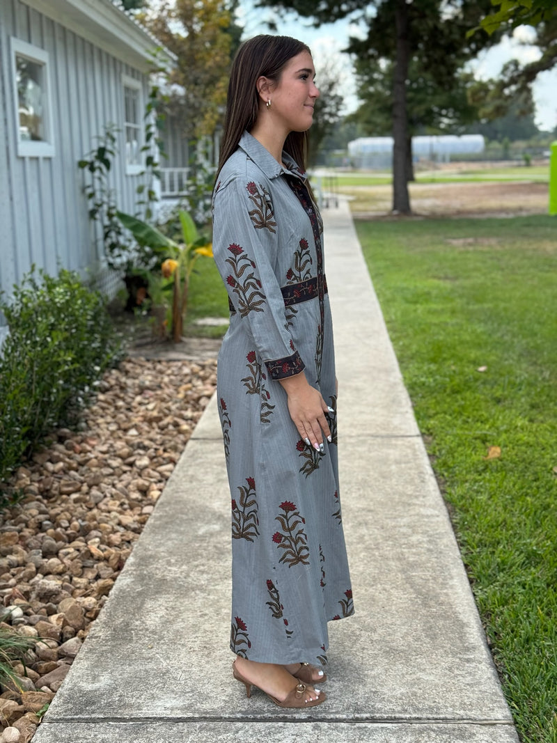 Grey Double Button Bordered Dress