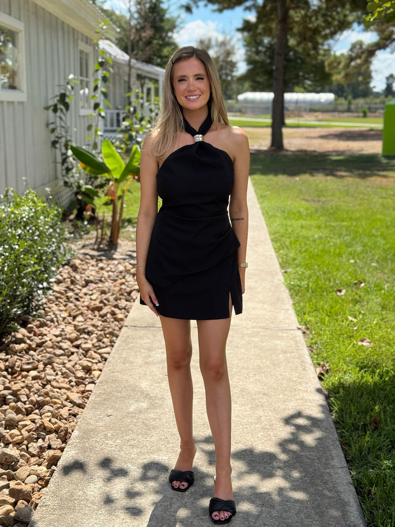 Madeline Black Asymmetrical Halter Top