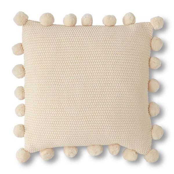 Moss Stitch Knit Pillow with Pompom Trim