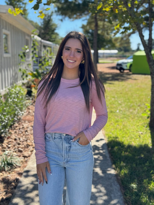 BLANKET STITCH CLASSIC TEE - VINTAGE PINK