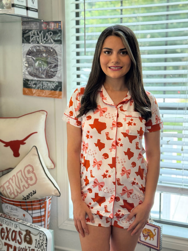 Put A Bow On It Sleep Set - White/Burnt Orange/Pink