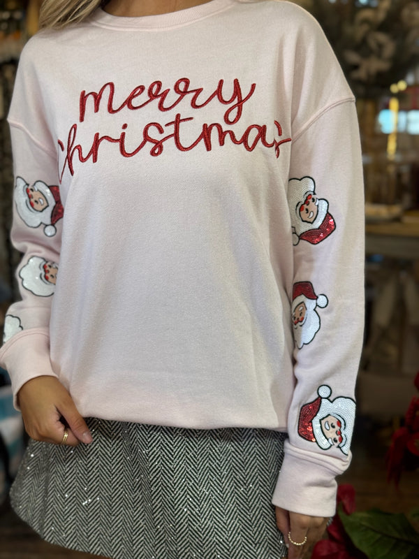 Merry Christmas Pink Crew Neck Sweatshirt