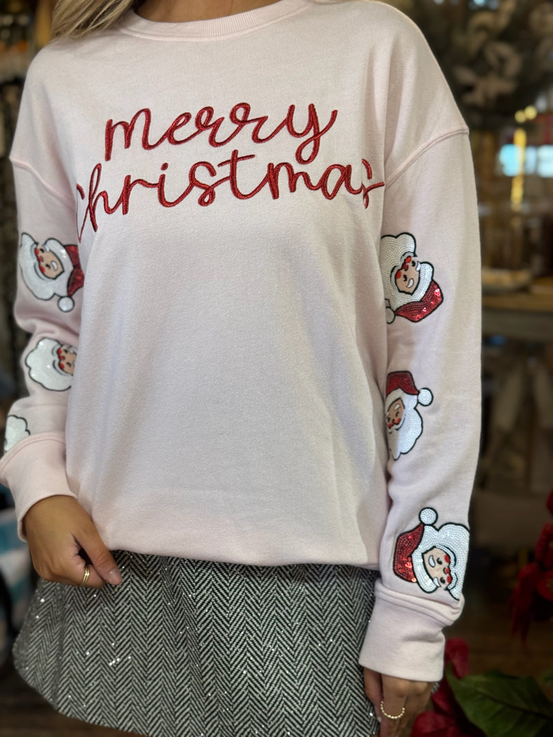Merry Christmas Pink Crew Neck Sweatshirt