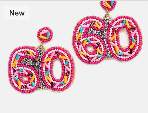 Pink 60th Birthday Sprinkle Earrings