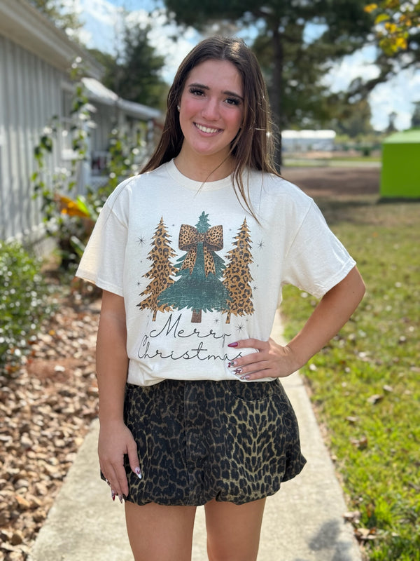 Leopard Christmas Trees Oversized Graphic Tee