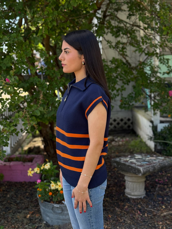 Celia Sweater - Navy/Orange
