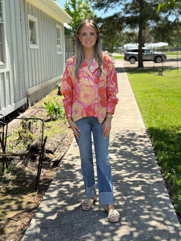 HIGH RISE STRAIGHT LEG JEANS WITH ROLLED HEM