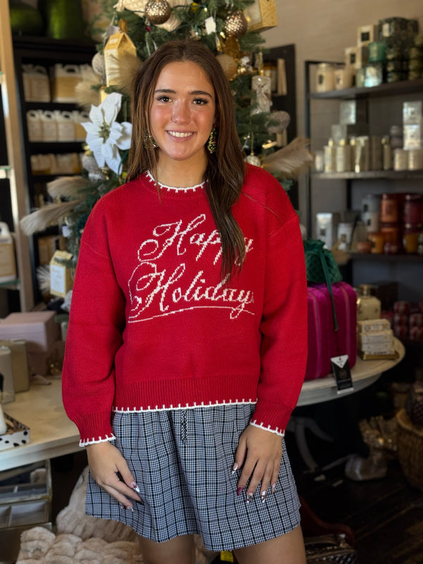 "HAPPY HOLIDAYS" GRAPHIC SWEATER