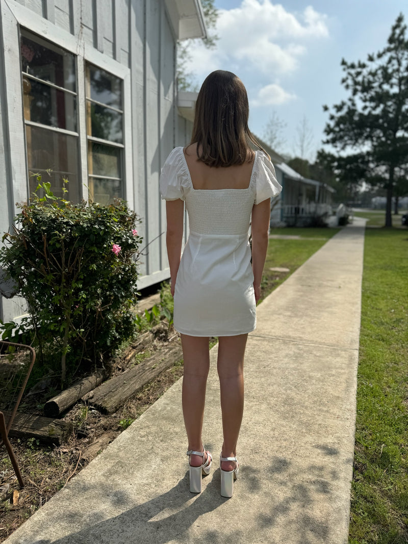 White Short Sleeve Cotton Mini Dress