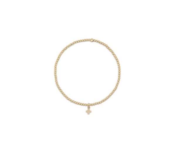 Classic Gold 2mm Bead Bracelet - Signature Cross Small Gold Charm