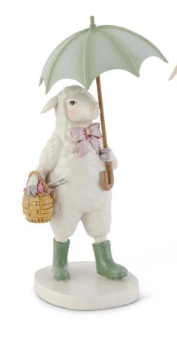 Resin Walking Sheep with Umbrellas Green