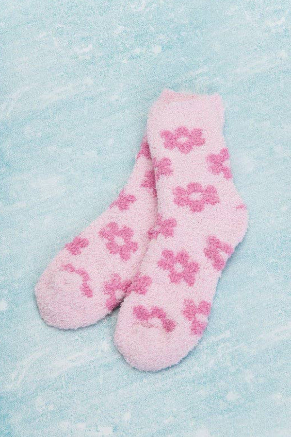 Pink Daisy Fuzzy Socks