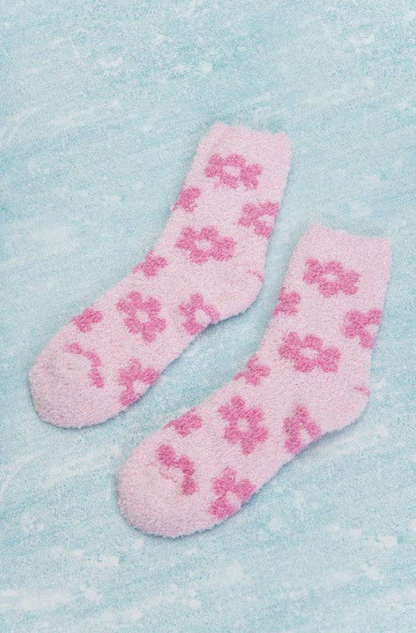 Pink Daisy Fuzzy Socks