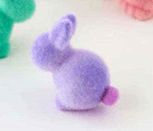 Flocked Pastel Seated Bunny with Pom Pom Tail Purple/Pink