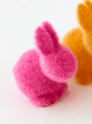 Flocked Pastel Seated Bunny with Pom Pom Tail Purple/Pink