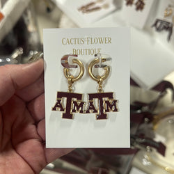 Texas A&M Drop Hoop Earrings in Maroon