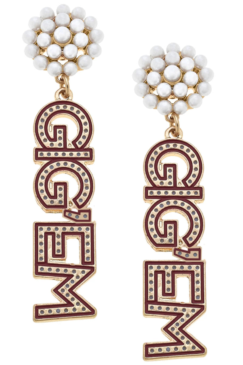 Texas A&M Aggies Pearl Cluster Drop Earrings in Maroon