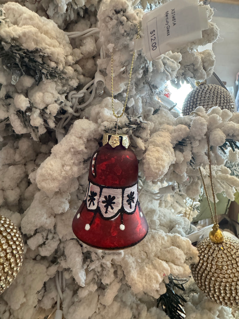 Mercury Glass Red & White Bell Ornament 1