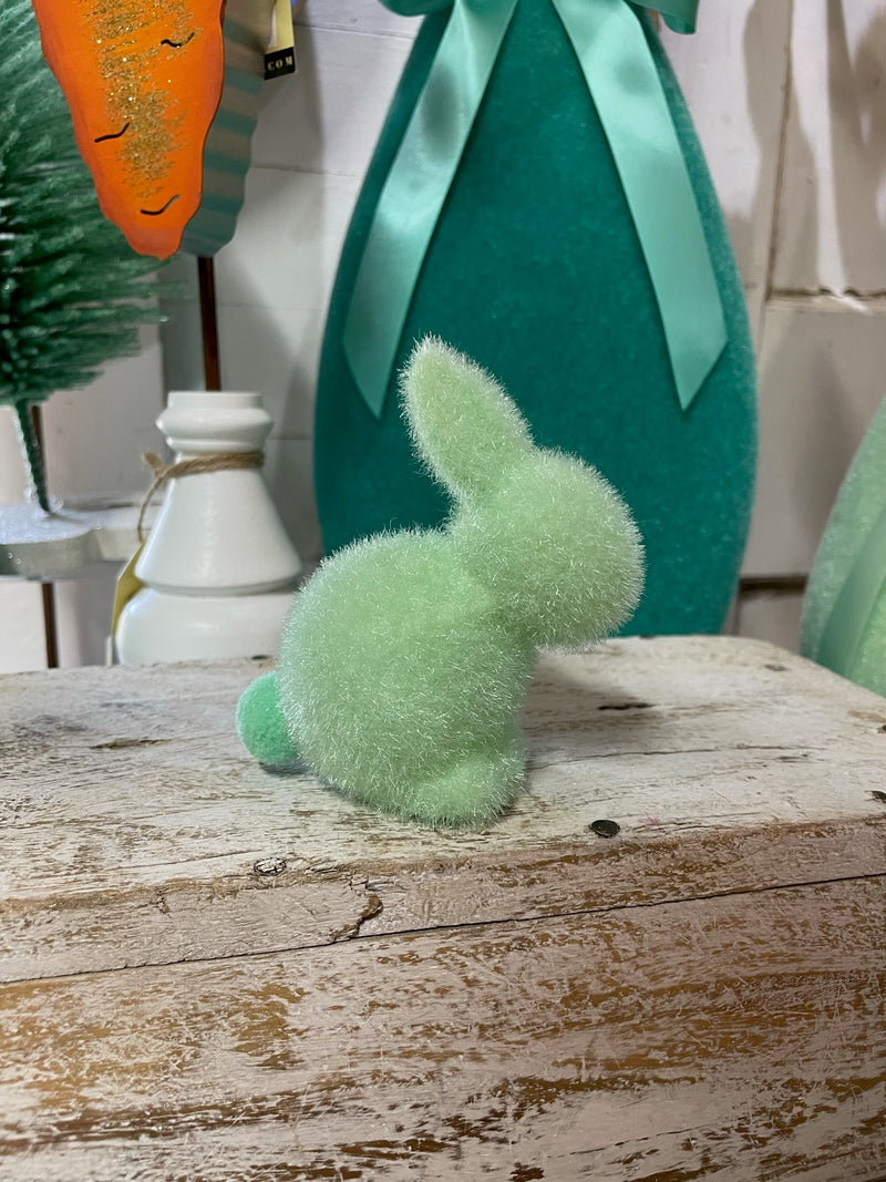 Flocked Pastel Seated Bunny with Pom Pom Tail