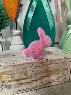 Flocked Pastel Seated Bunny with Pom Pom Tail