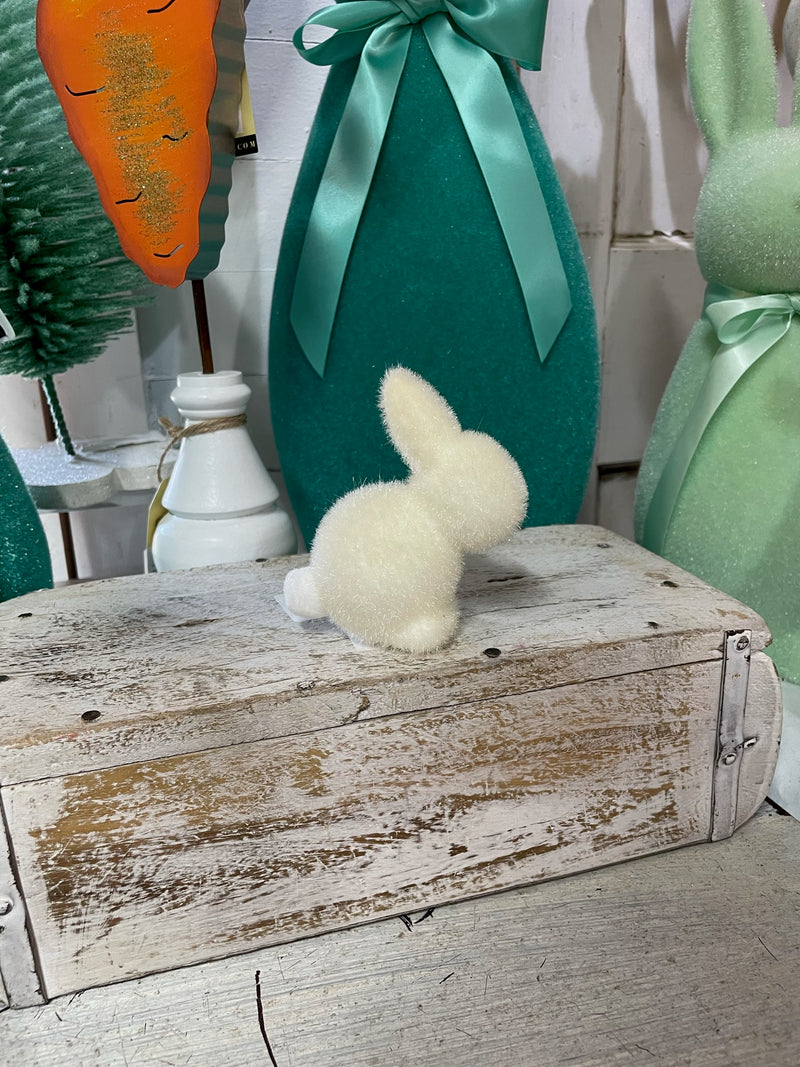 Flocked Pastel Seated Bunny with Pom Pom Tail