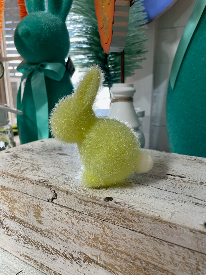 Flocked Pastel Seated Bunny with Pom Pom Tail